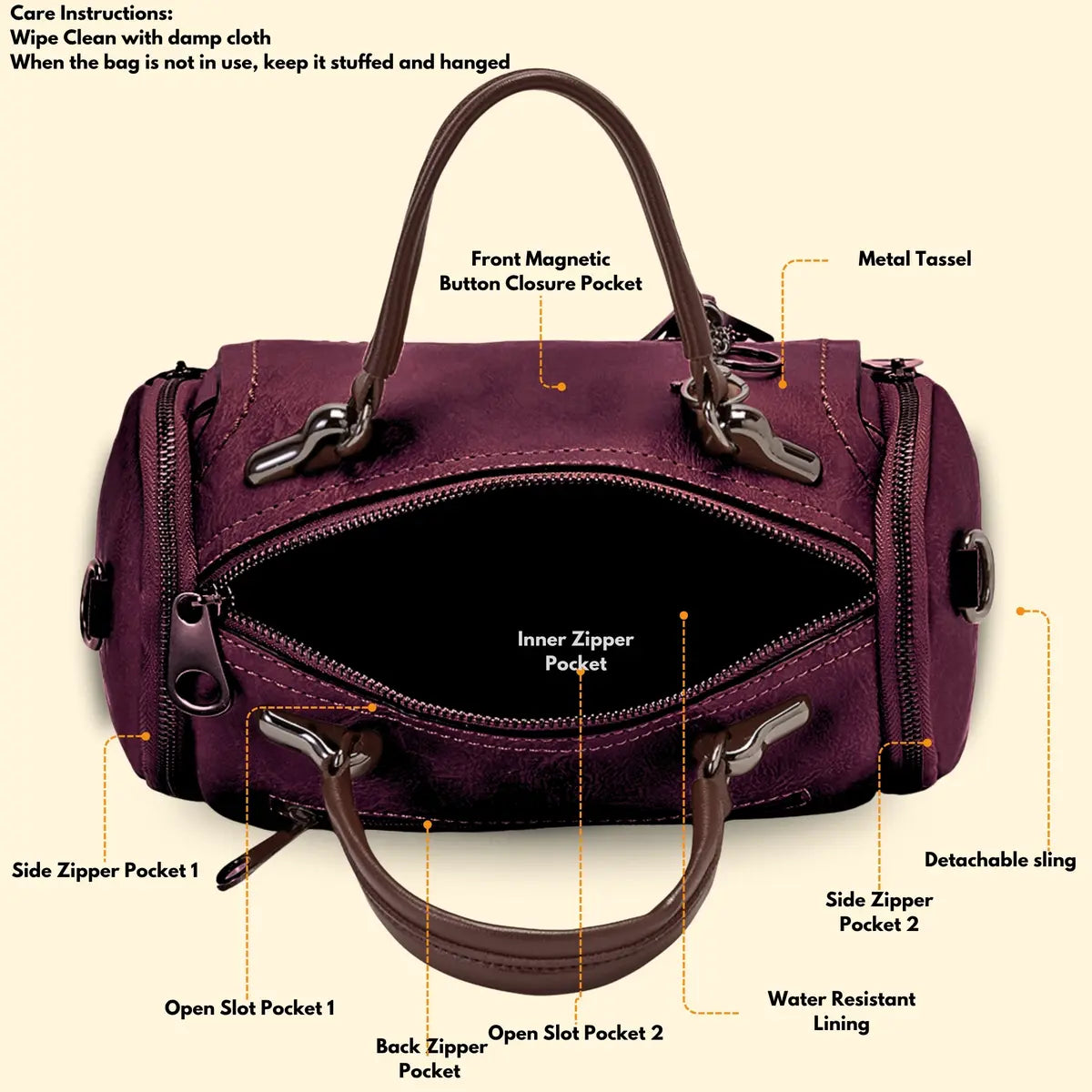 Timeless Mystique Satchel Handbag - Wine