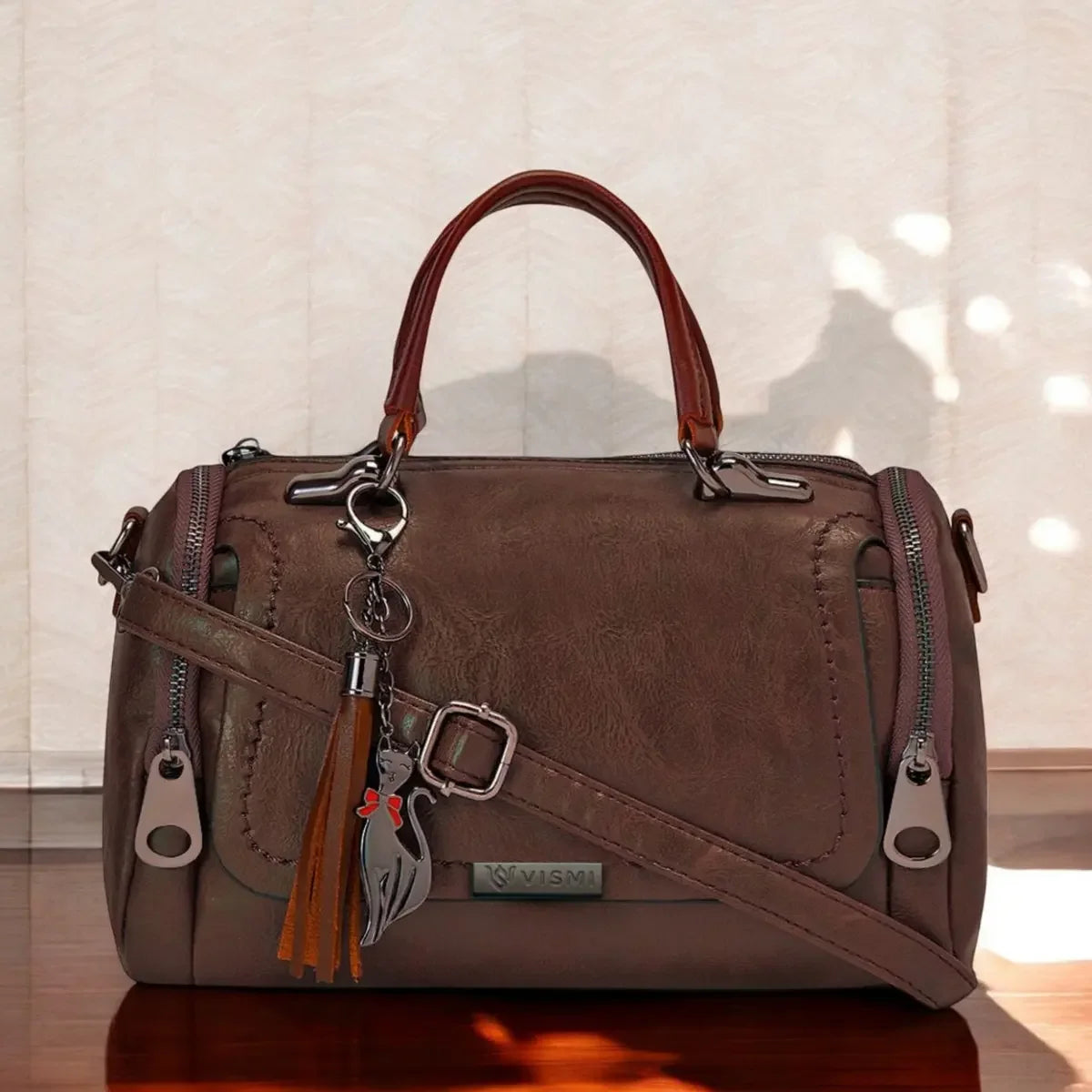 Timeless Mystique Satchel Handbag Coffee Brown Front View