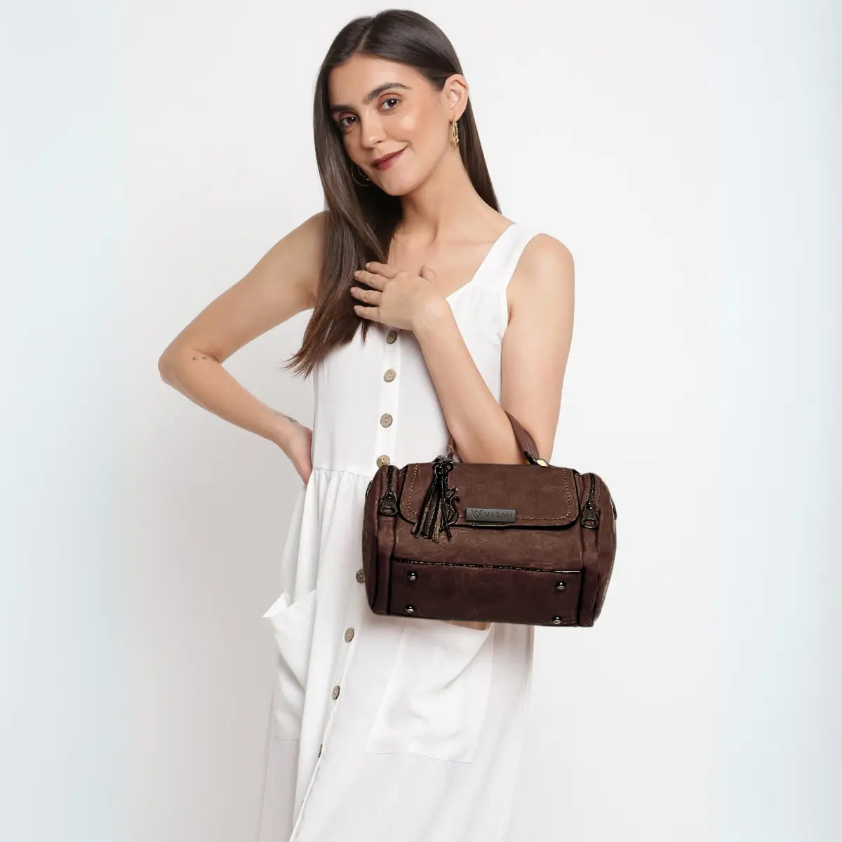 Timeless Mystique Satchel Handbag - Coffee Brown