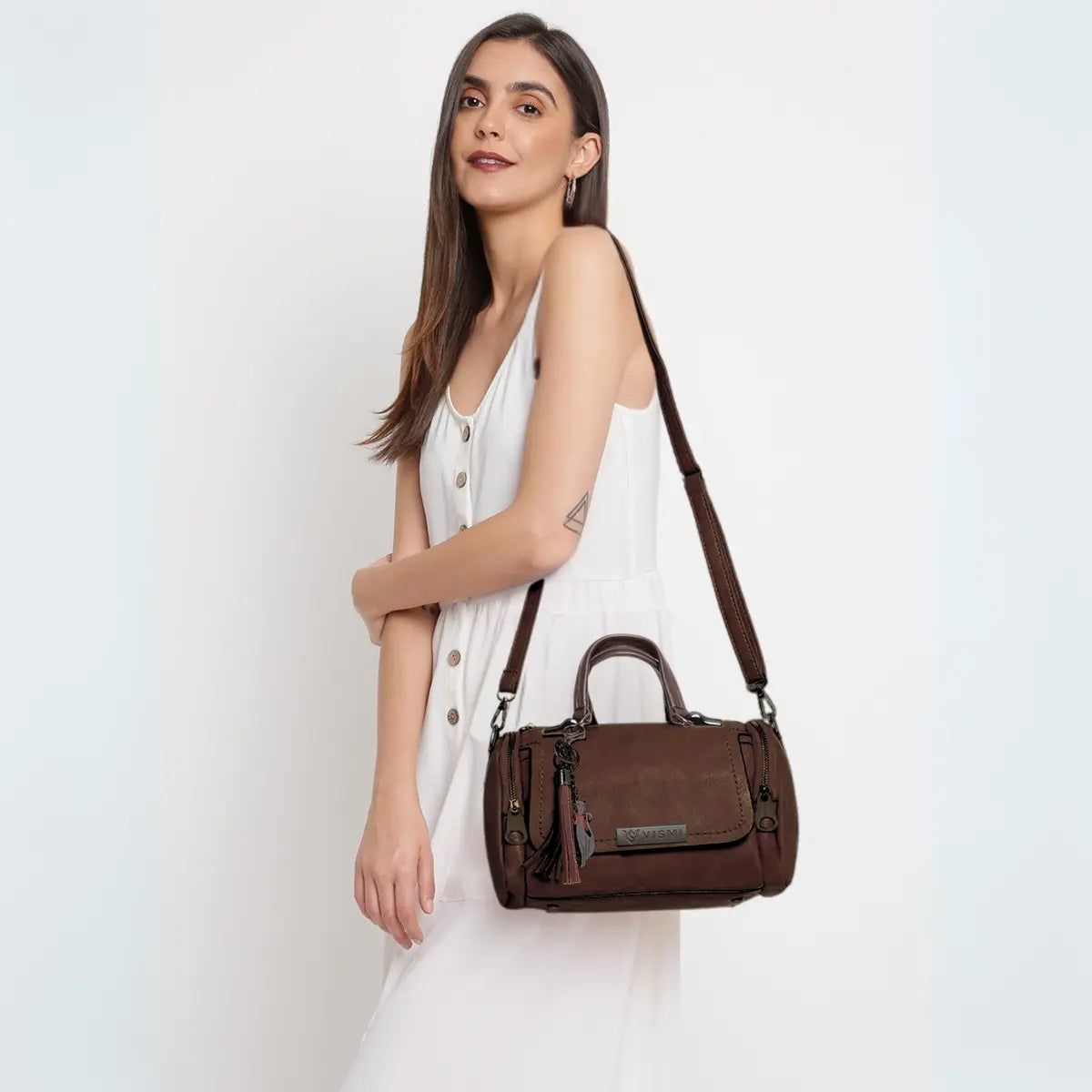 Timeless Mystique Satchel Handbag - Coffee Brown