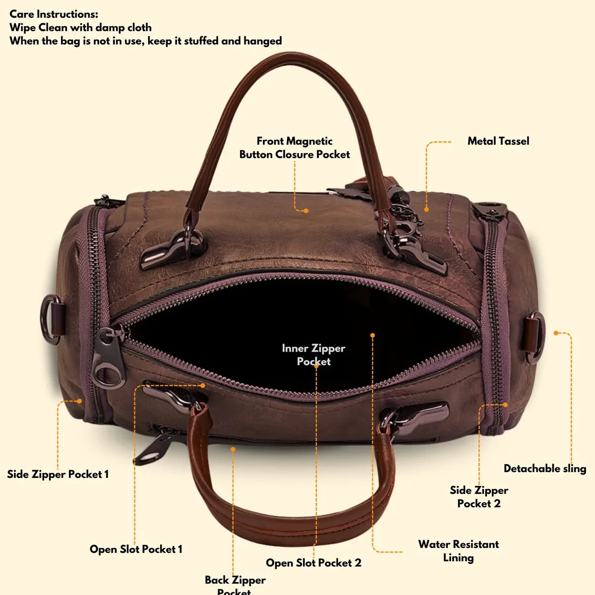 Timeless Mystique Satchel Handbag - Coffee Brown