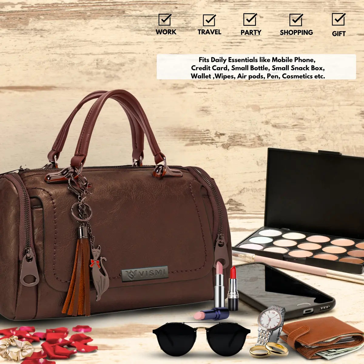 Timeless Mystique Satchel Handbag - Coffee Brown