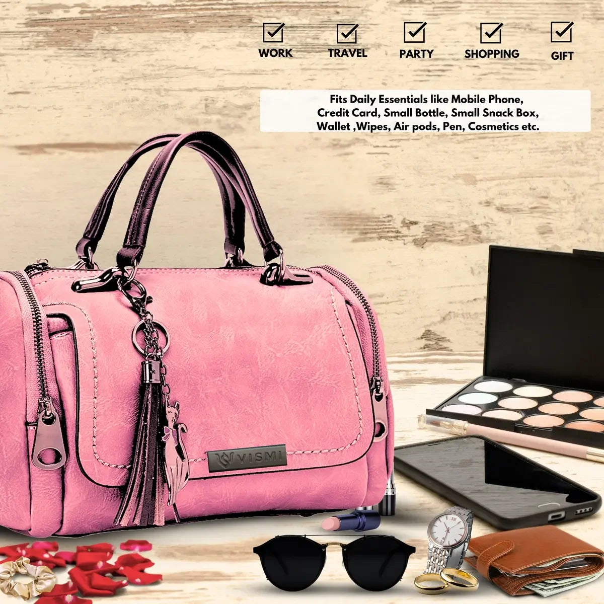 Timeless Mystique Satchel Handbag Blush Pink Women Style