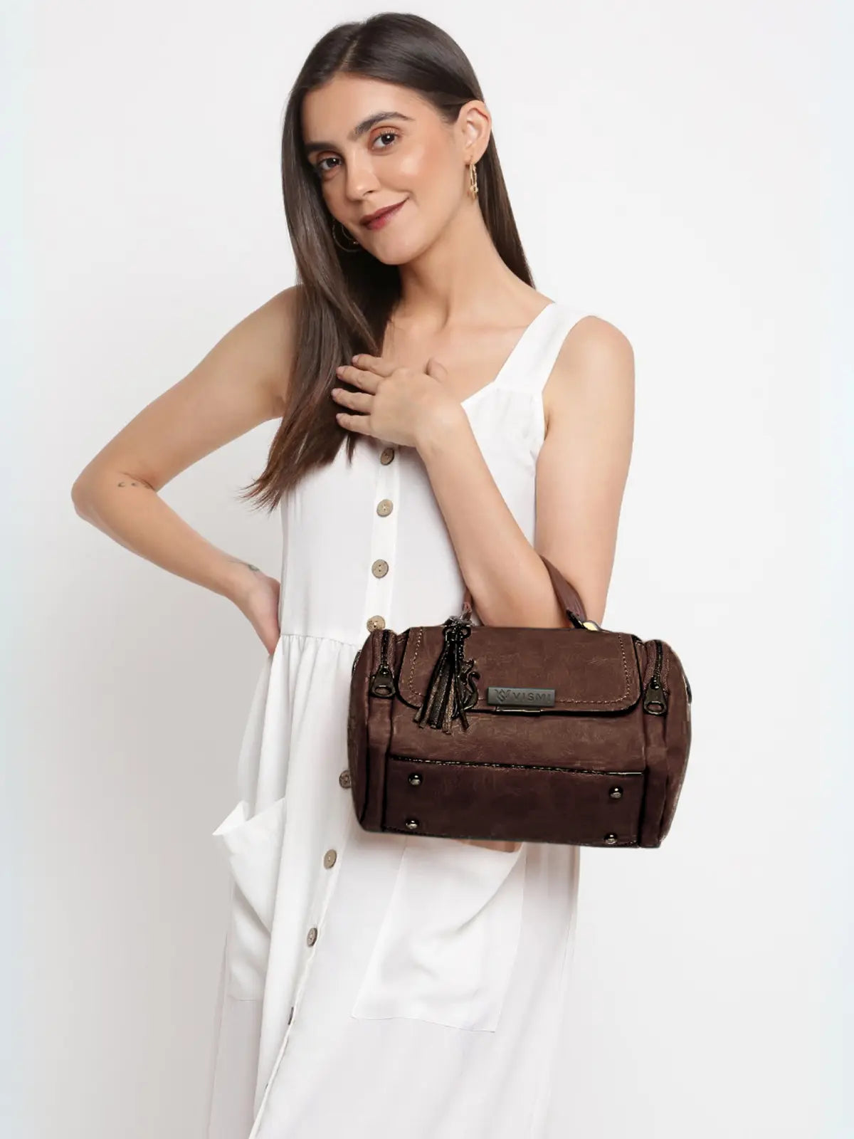 Timeless Mystique Satchel Handbag - Coffee Brown