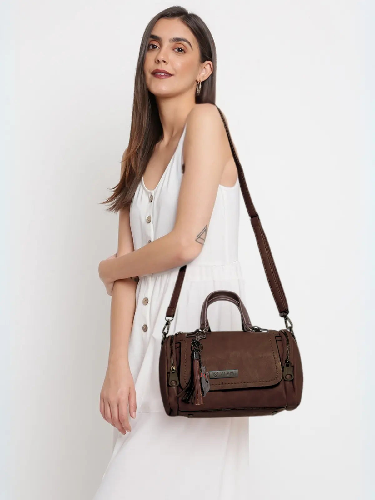 Timeless Mystique Satchel Handbag - Coffee Brown
