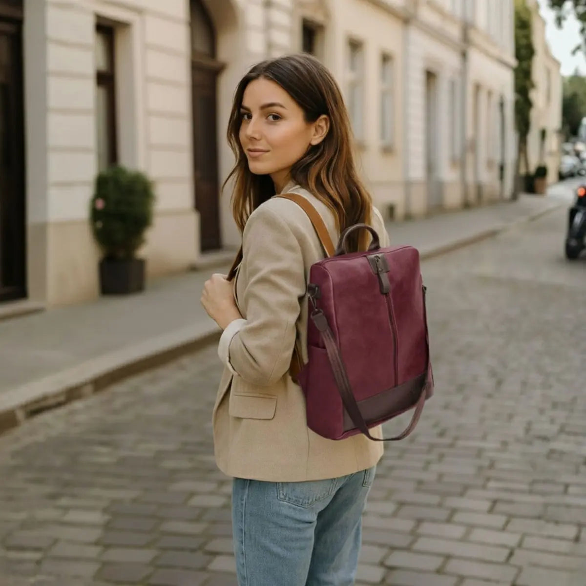 Timeless Aura Women Backpack Handbag - Wine