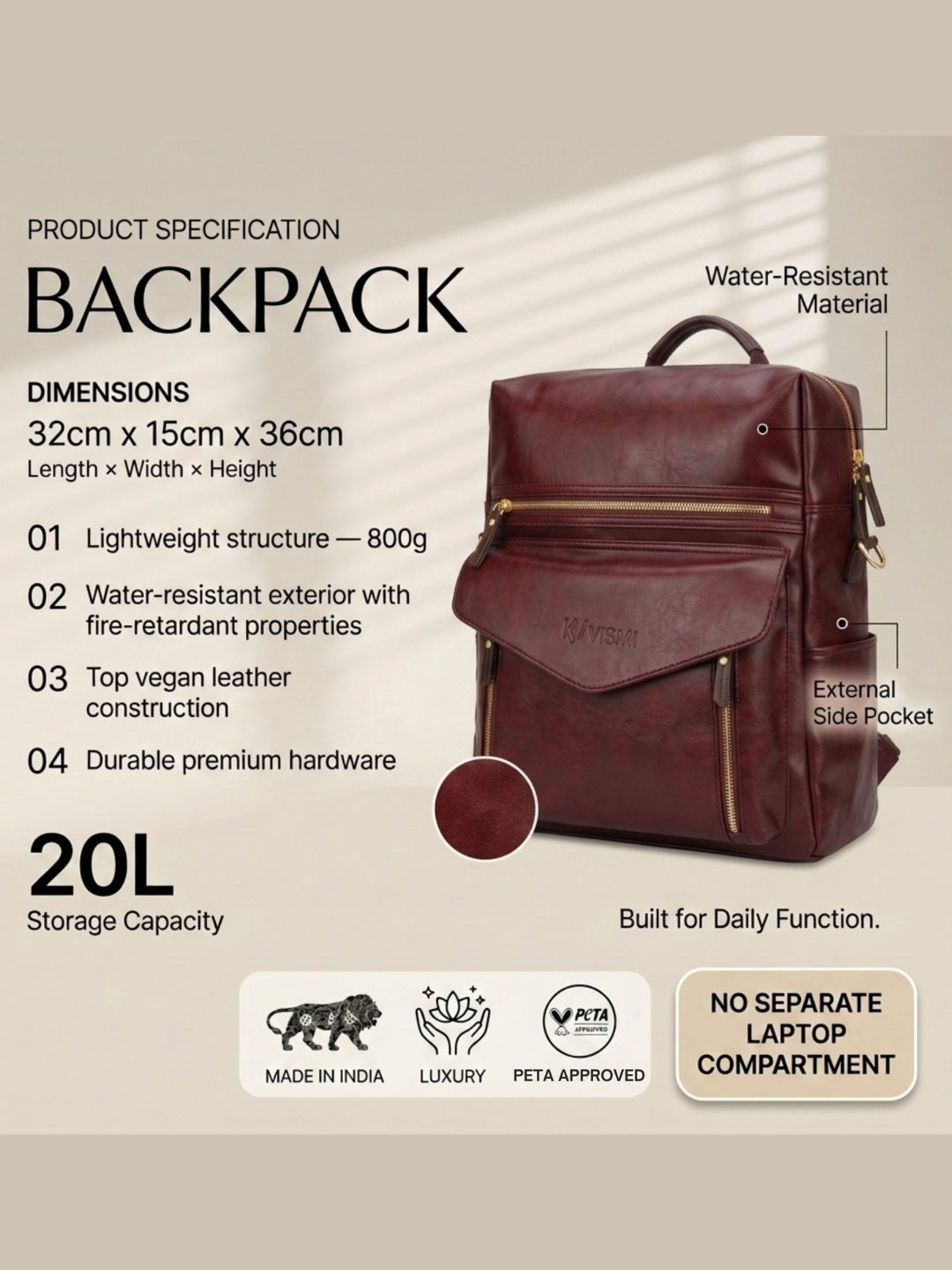 Timeless Shine Women Backpack - Wine