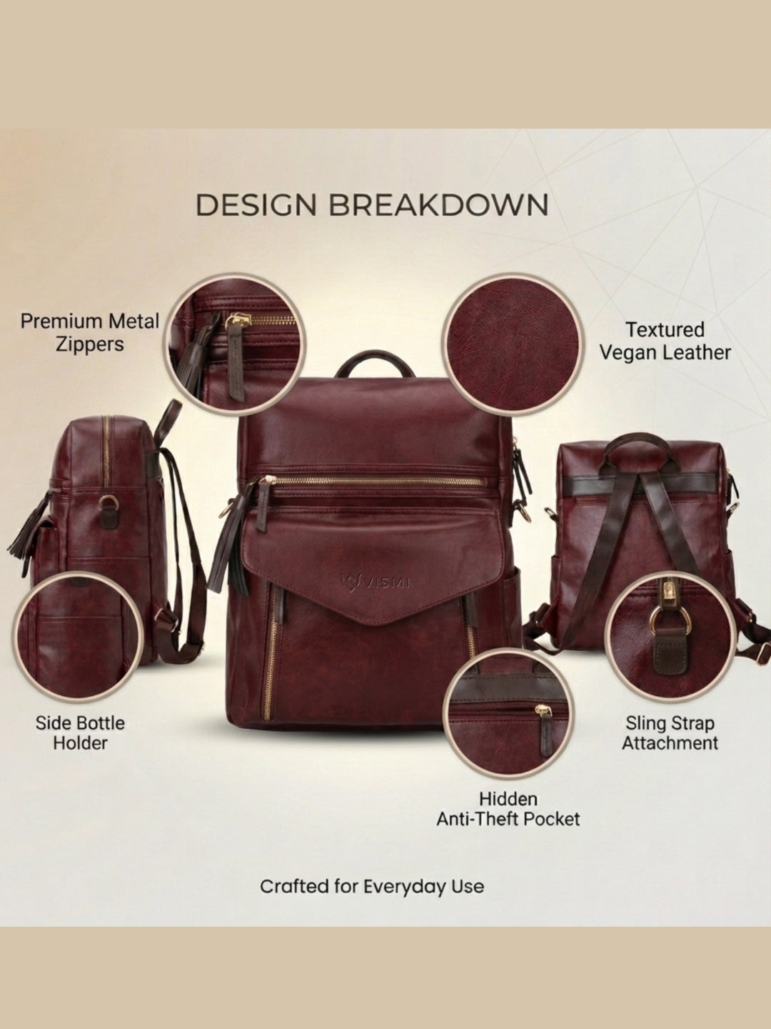 Timeless Shine Women Backpack - Wine