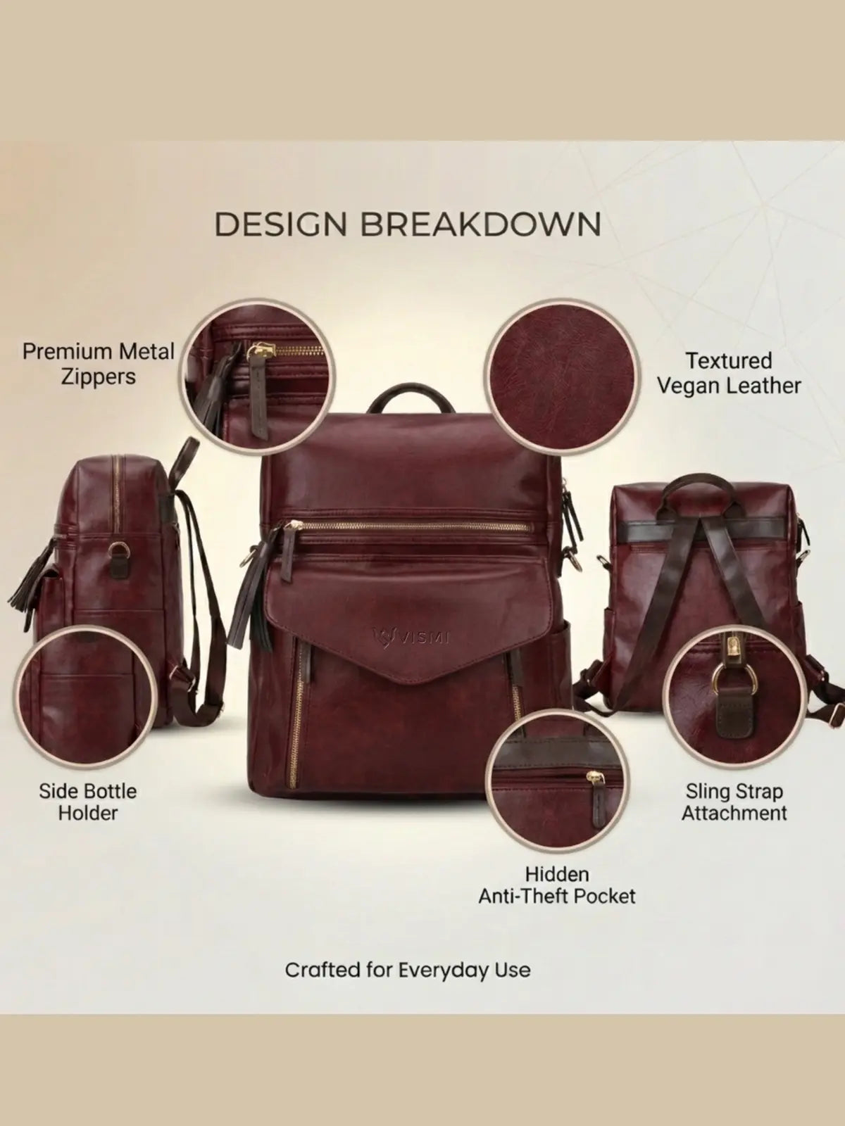 Timeless Shine Women Backpack - Wine