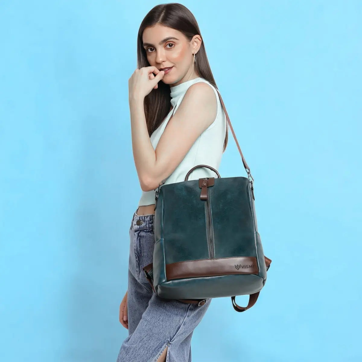 Timeless Aura Women Backpack Handbag - Teal Blue