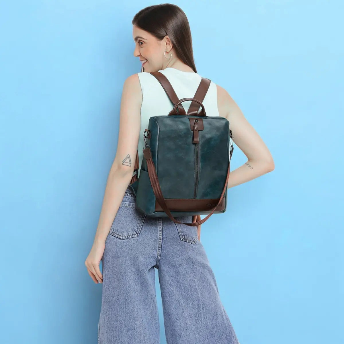 Timeless Aura Women Backpack Handbag - Teal Blue