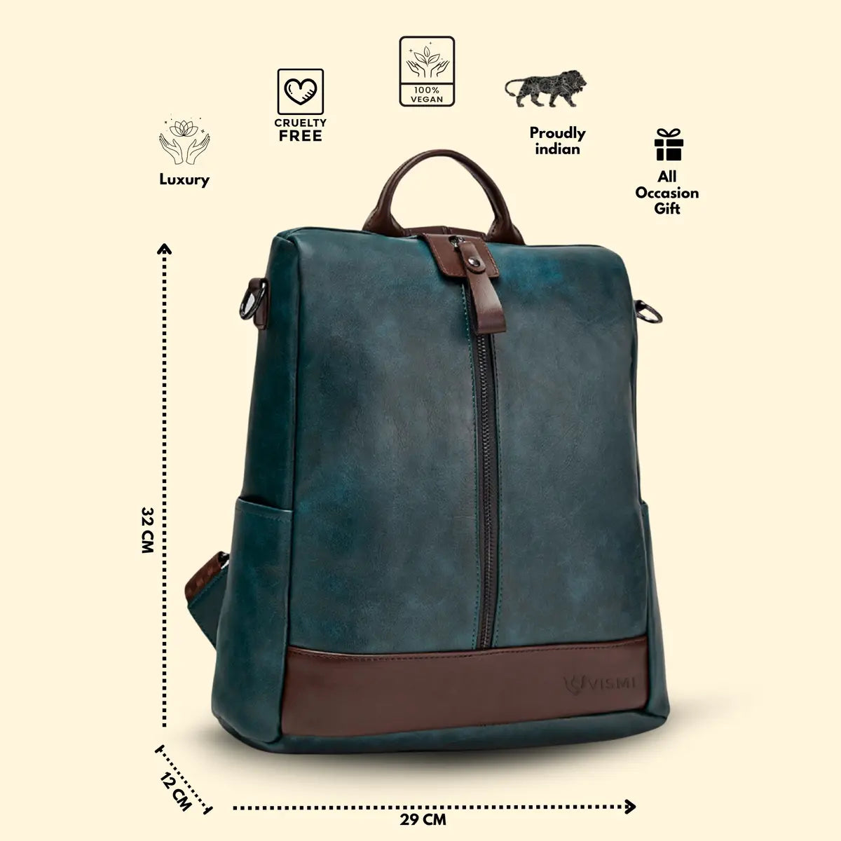 Timeless Aura Women Backpack Handbag - Teal Blue