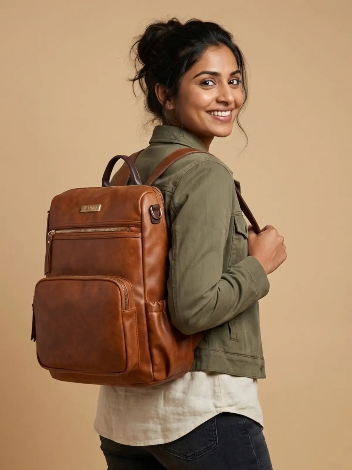 Timeless Diva Women Laptop Backpack - Tan
