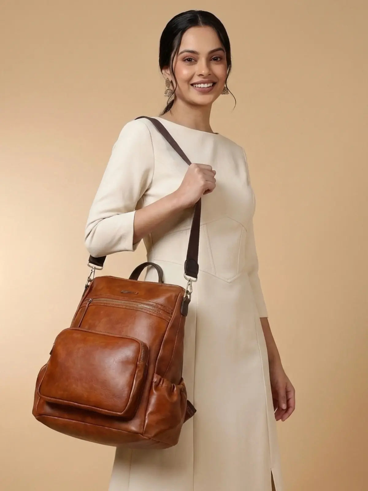 Timeless Diva Women Laptop Backpack - Tan