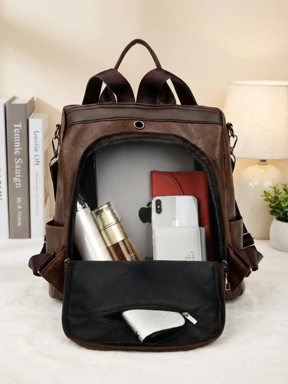 Timeless Aura Women Backpack Handbag - Coffee Brown