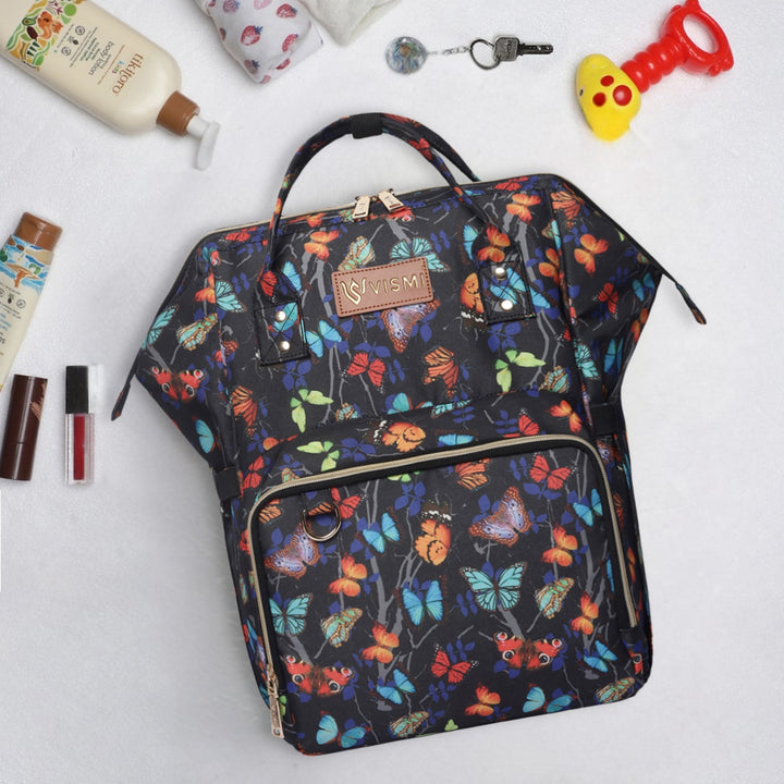 Snappy Zappy Backpack Diaper Bag - Butterfly Black