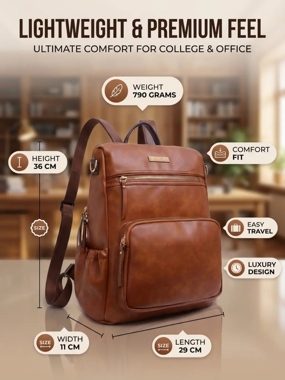 Timeless Diva Women Laptop Backpack - Tan