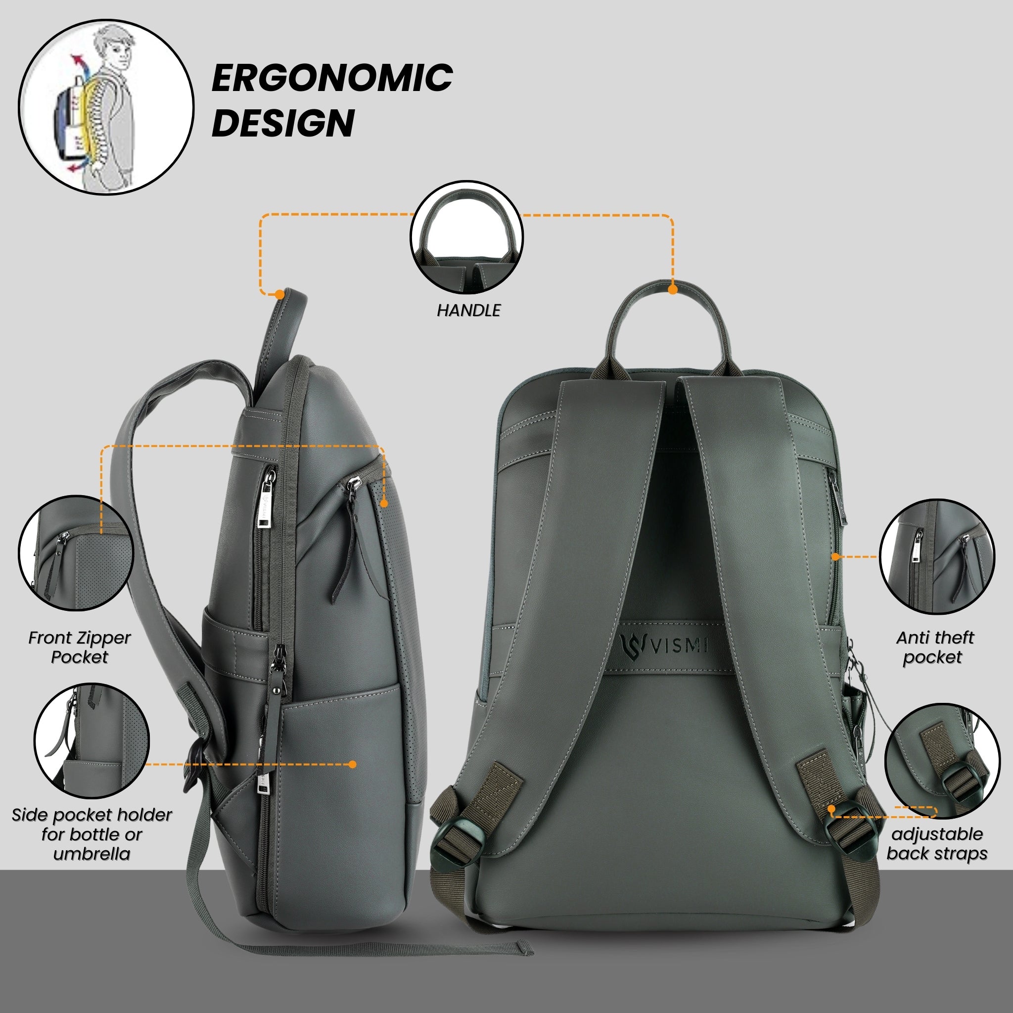 VISMIINTREND Executive Laptop Backpack - Grey