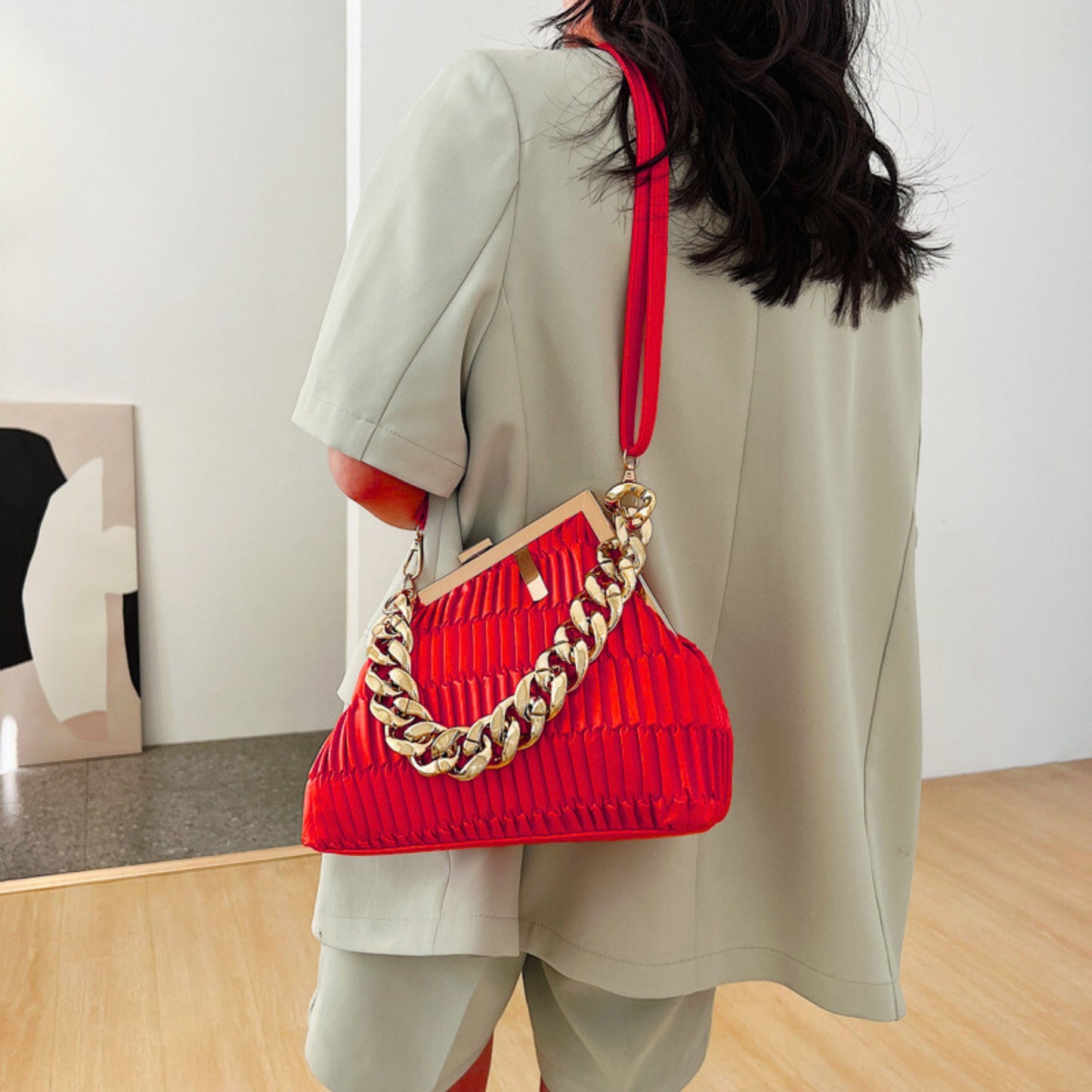 Fashionista Hobo Shoulder Bag- Red