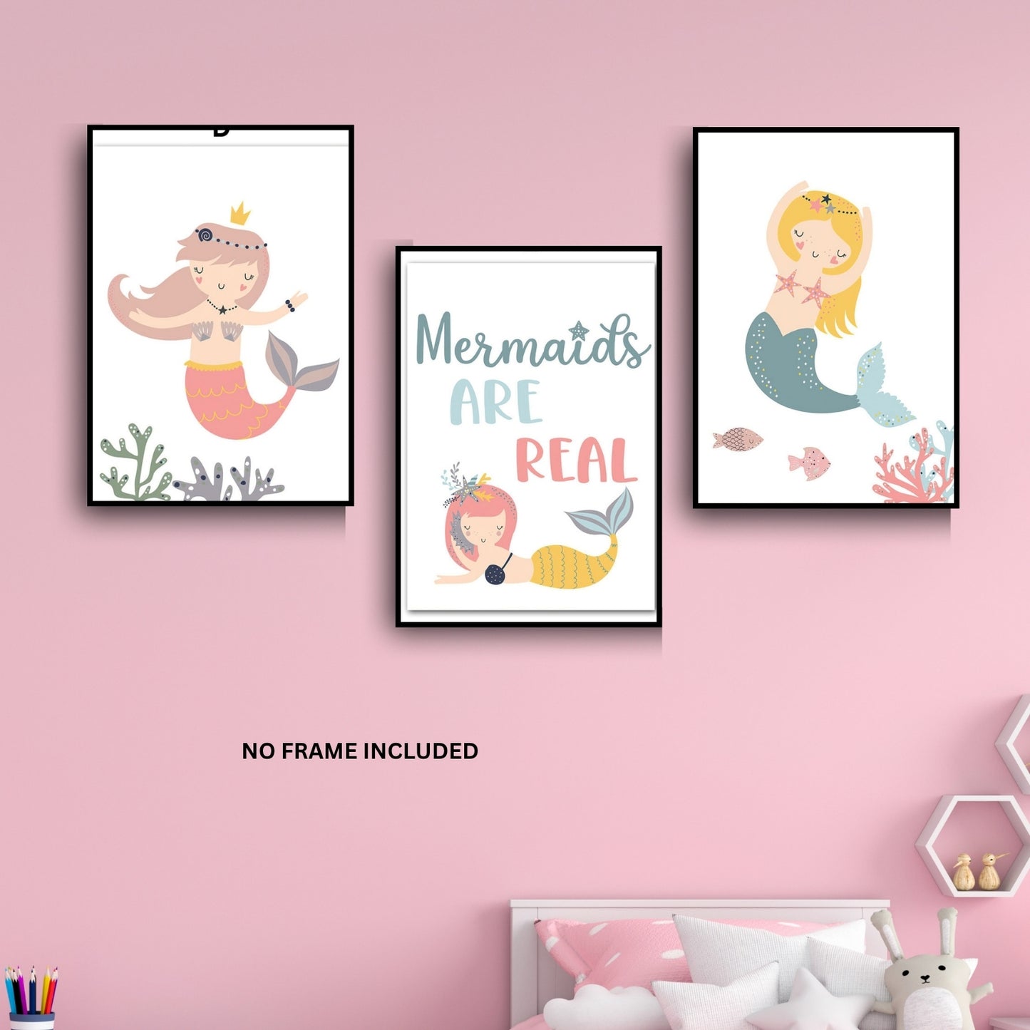Mermaid Wall Art Set – 3 Unframed Canvas Prints