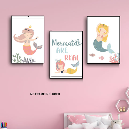 Mermaid Wall Art Set – 3 Unframed Canvas Prints