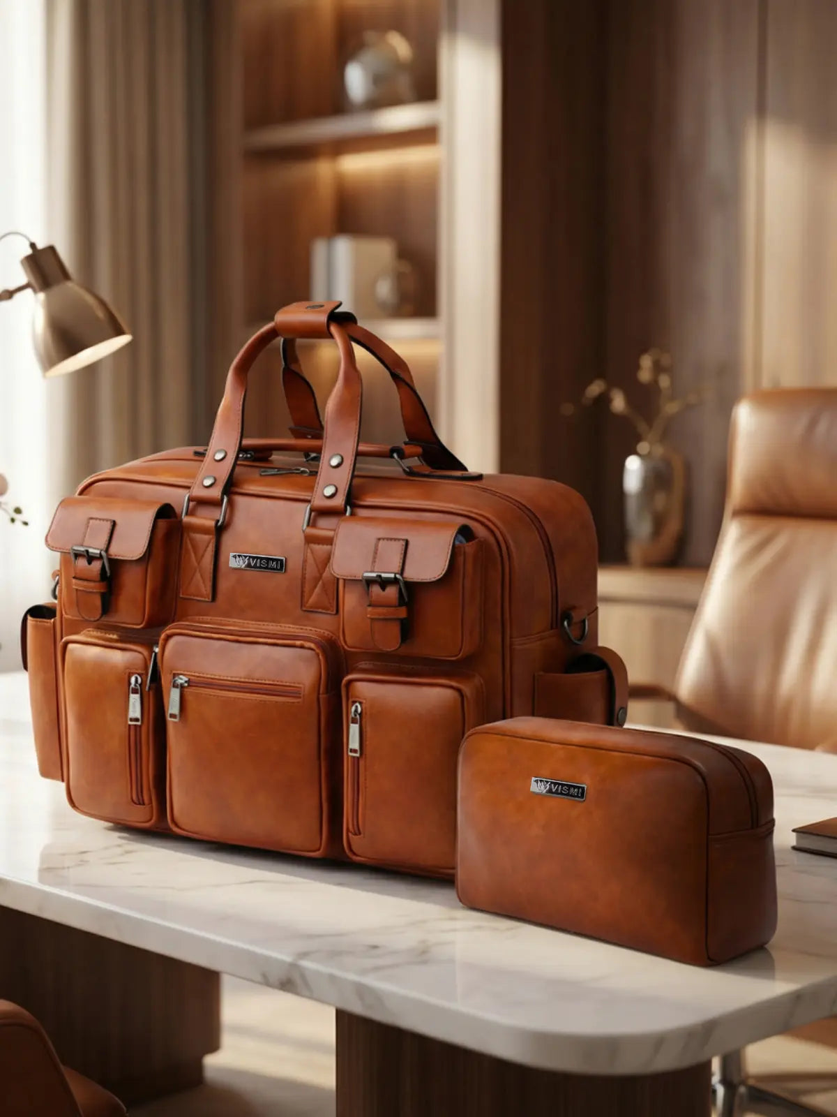 Timeless Commander Laptop Bag with Utility Pouch - Tan