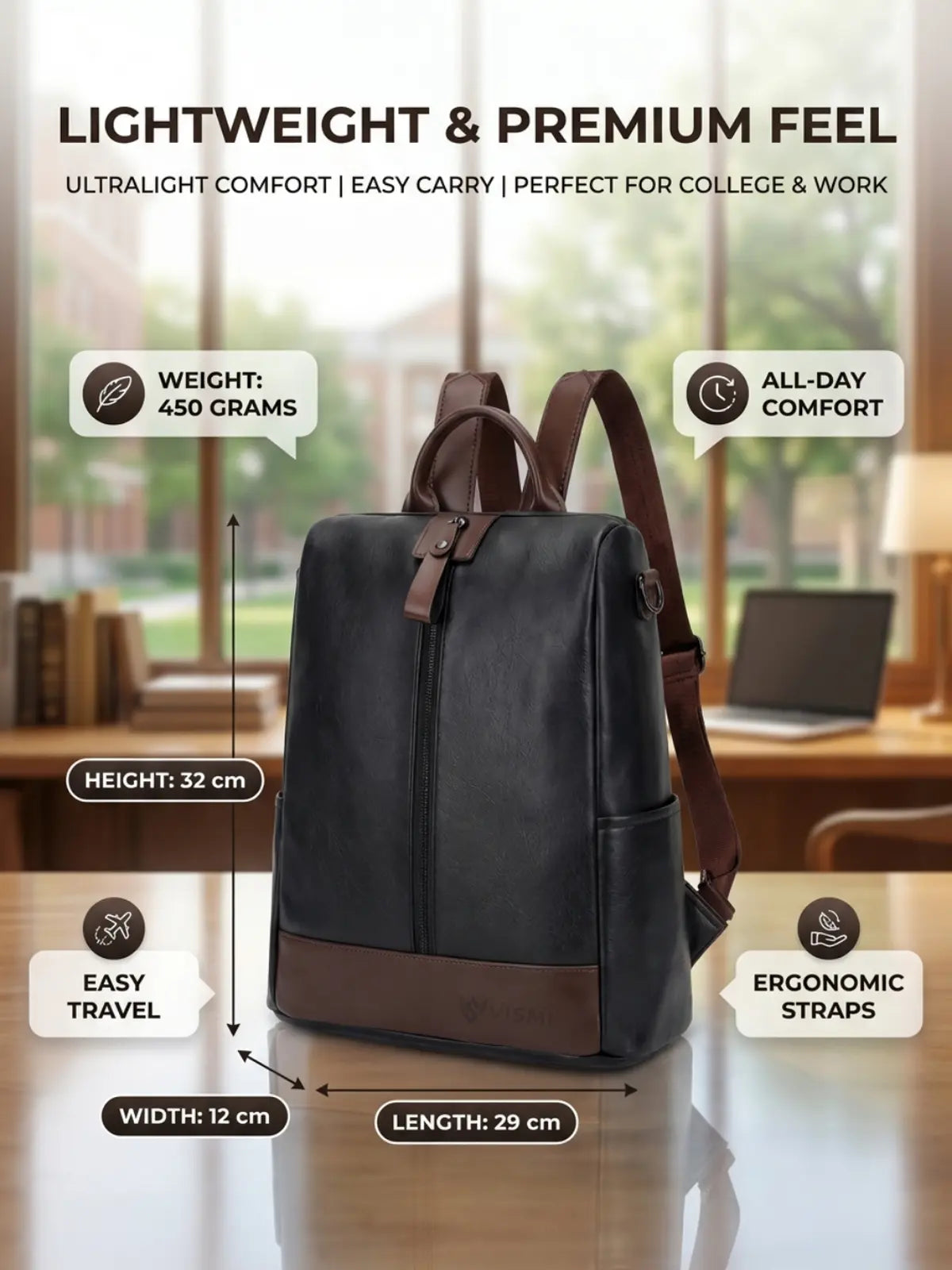 Timeless Aura Women Backpack Handbag - Black