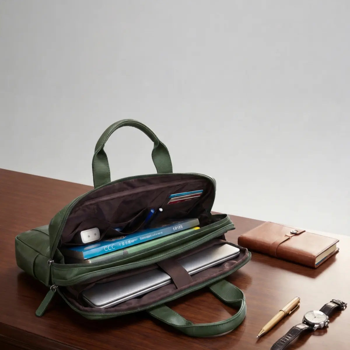 Timeless Urban Laptop Messenger Briefcase Bag - Olive Green