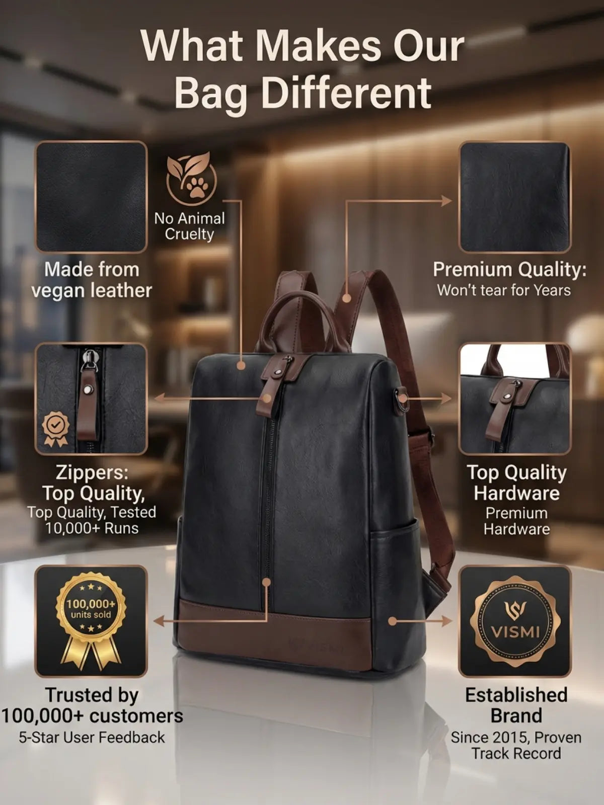 Timeless Aura Women Backpack Handbag - Black