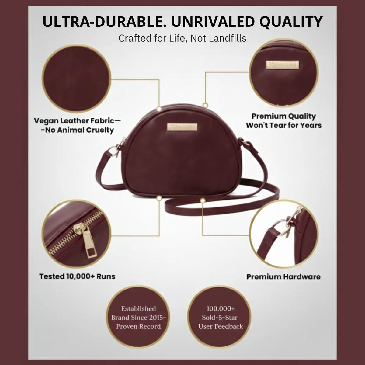 Women’s vegan leather crossbody sling bag with an adjustable strap and zippered compartments