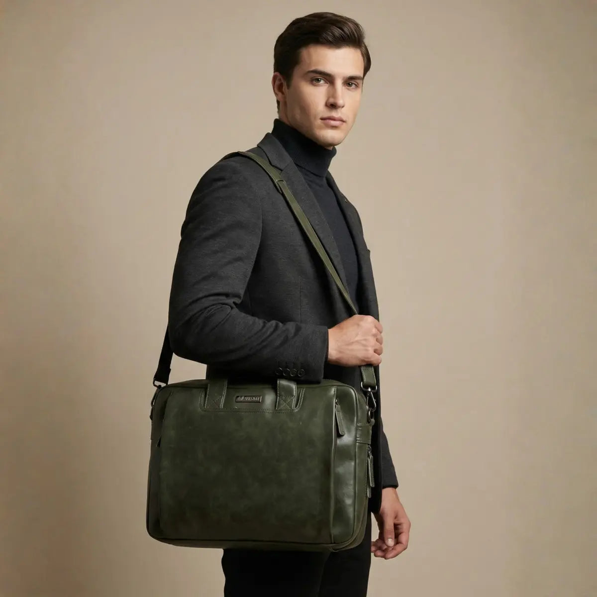 Timeless Urban Laptop Messenger Briefcase Bag - Olive Green