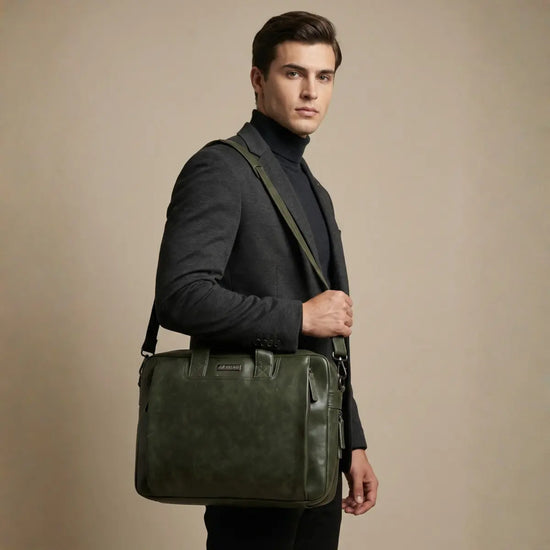 Timeless Urban Laptop Messenger Briefcase Bag - Olive Green
