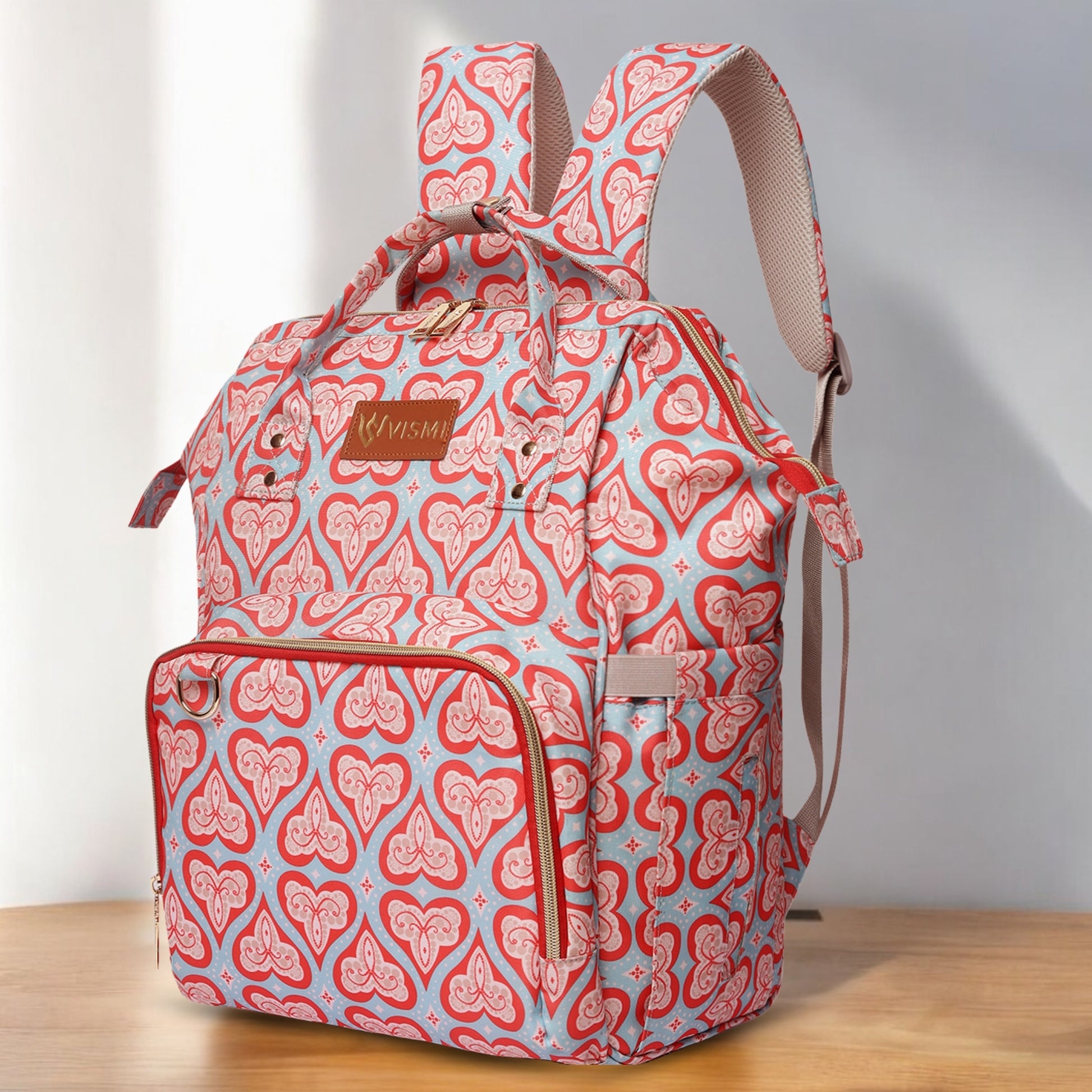 Snappy Zappy Backpack Diaper Bag - Red Hearts