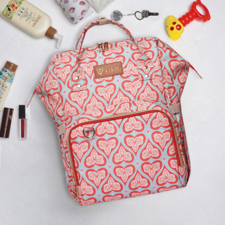 Snappy Zappy Backpack Diaper Bag - Red Hearts