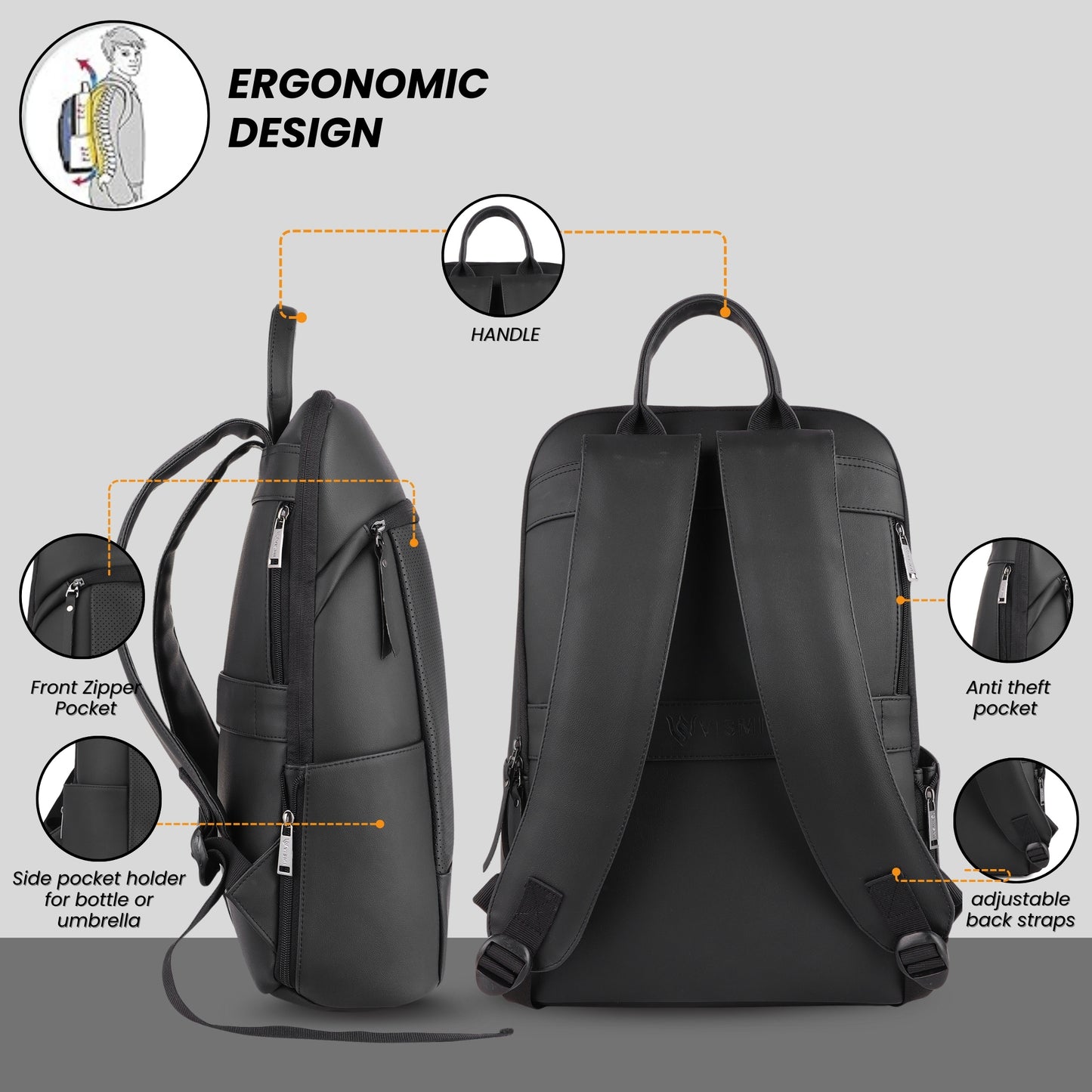 VISMIINTREND Executive Laptop Backpack - Black
