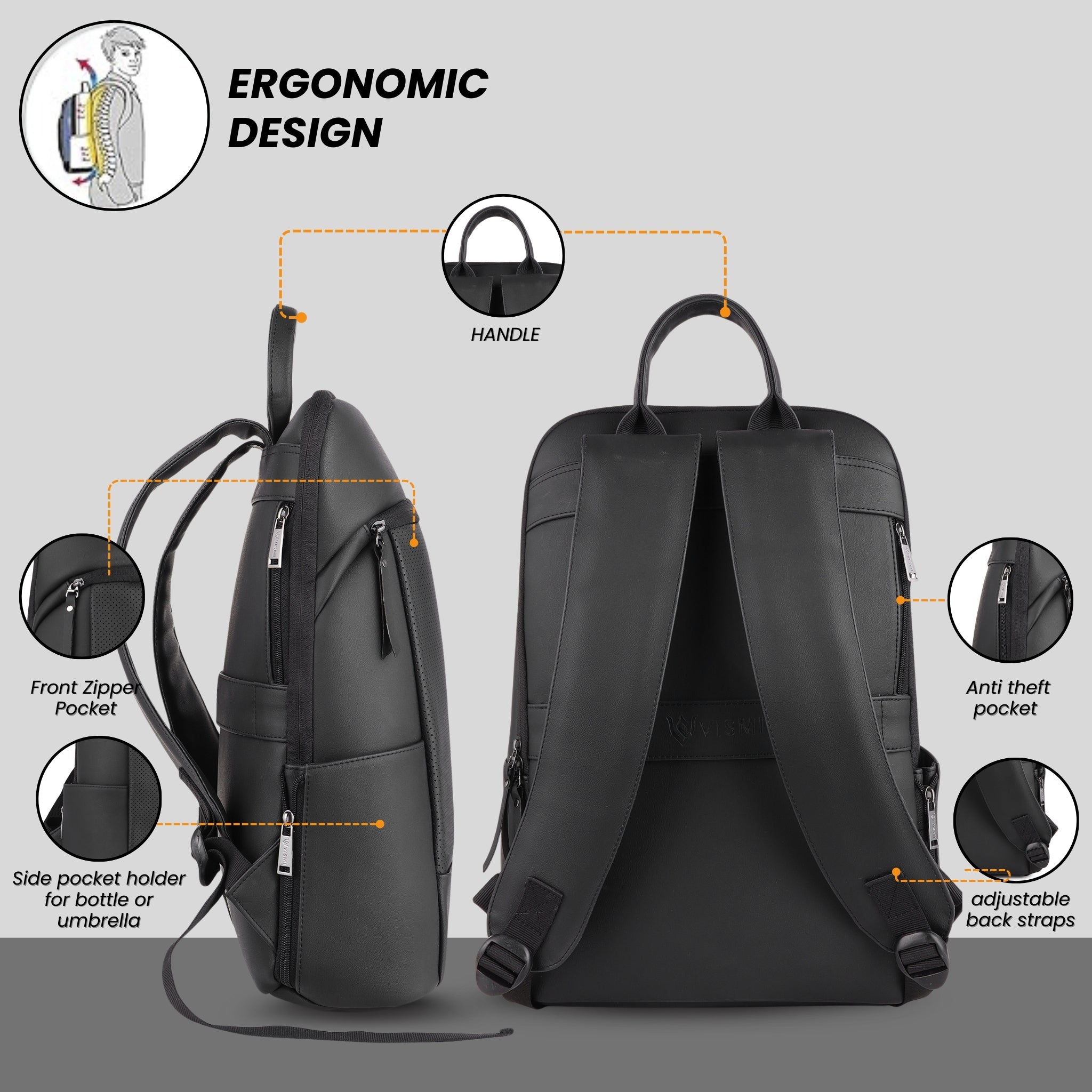 VISMIINTREND Executive Laptop Backpack - Black