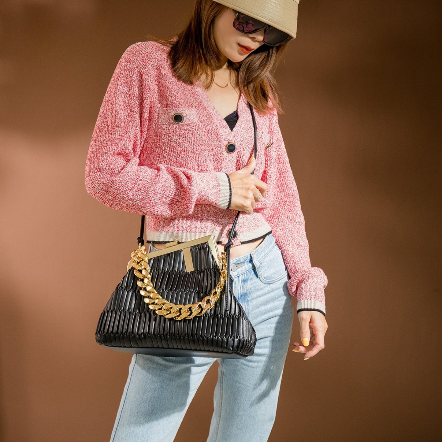 Fashionista Hobo Shoulder Bag- Black