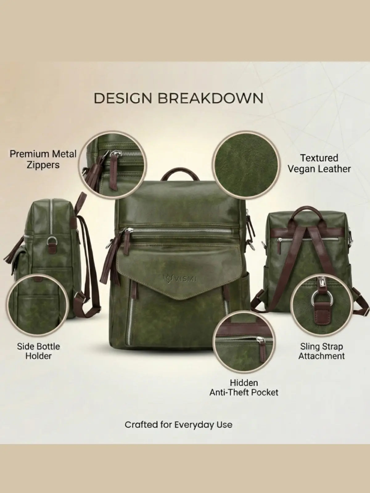 Timeless Shine Women Backpack - Green