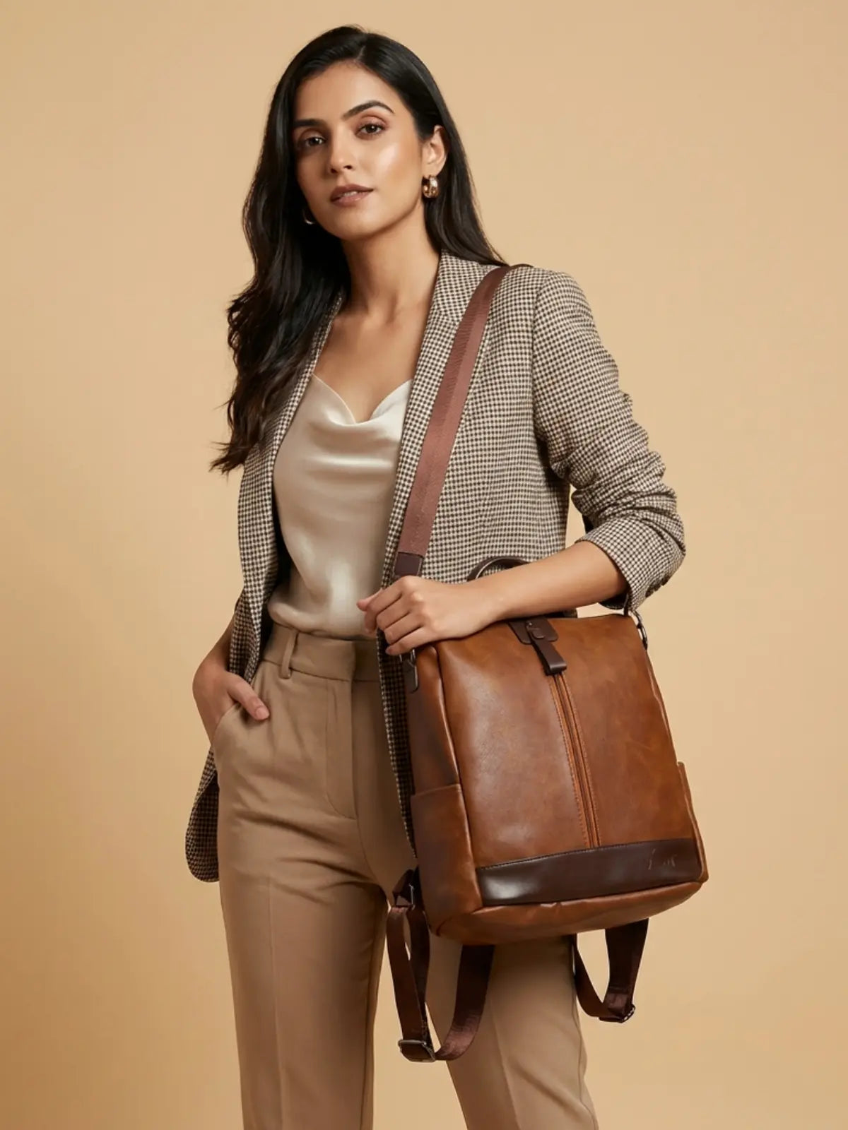 Timeless Aura Women Backpack Handbag - Tan