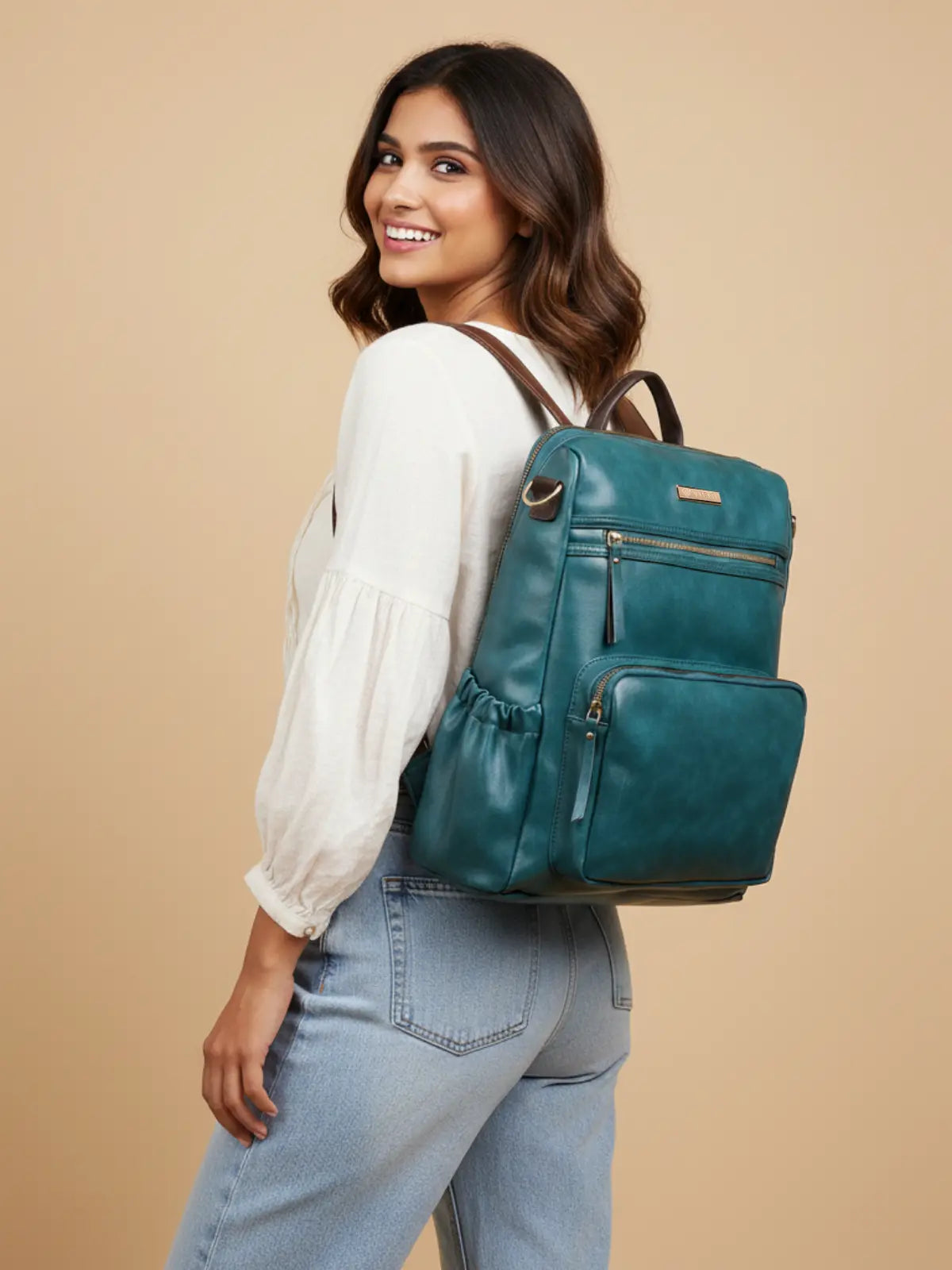 Timeless Diva Women Laptop Backpack - Teal Blue