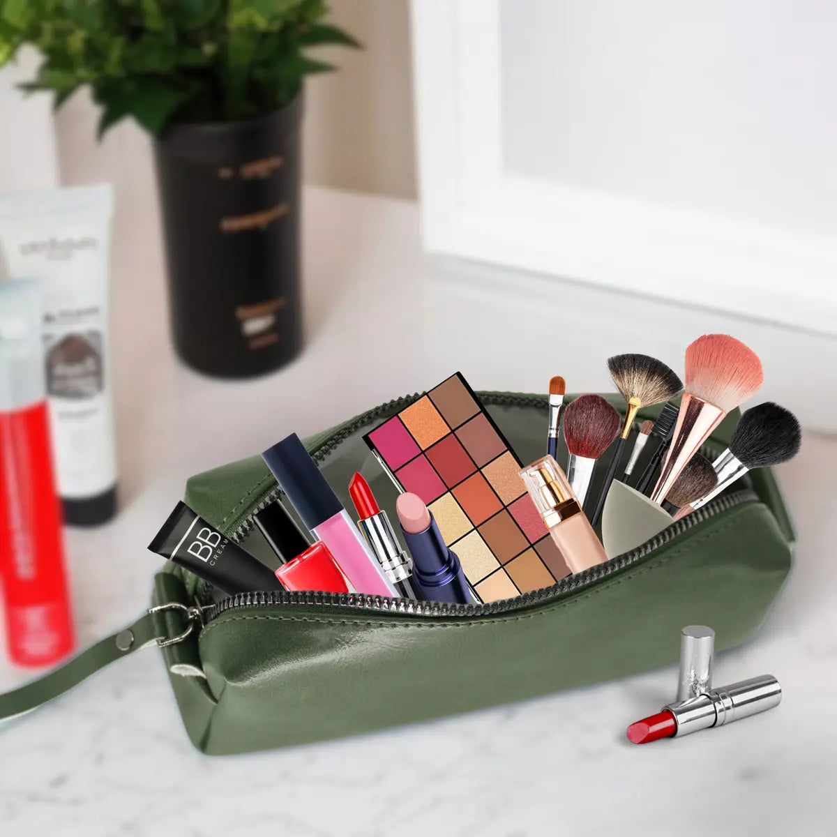 Timeless Leather Round Coin Pouch - Olive Green
