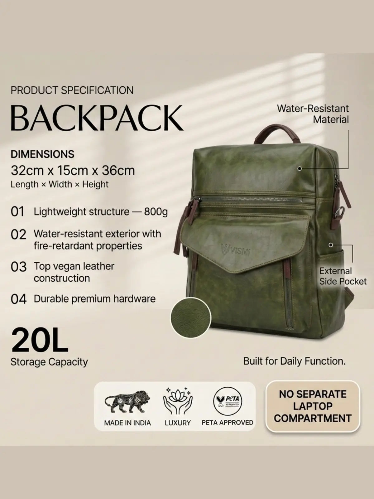 Timeless Shine Women Backpack - Green