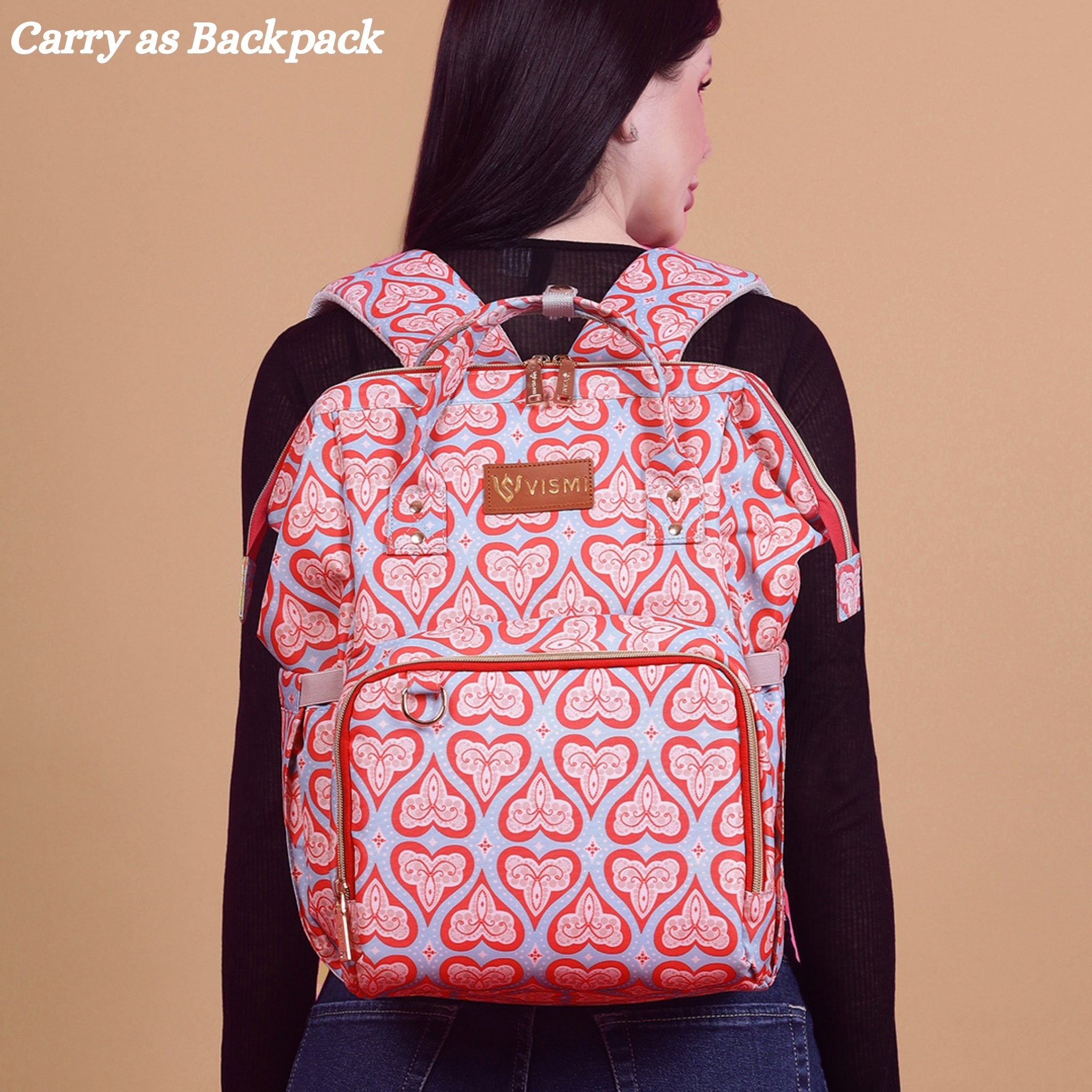 Snappy Zappy Backpack Diaper Bag - Red Hearts
