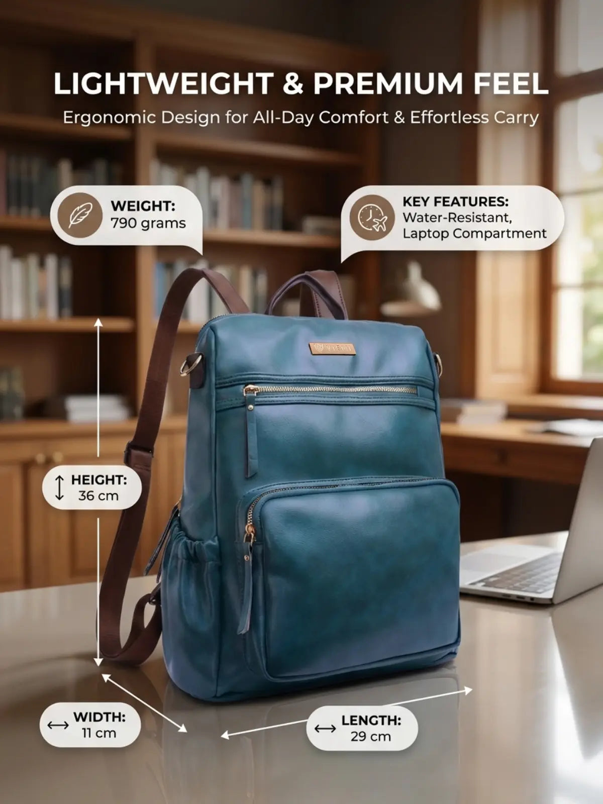 Timeless Diva Women Laptop Backpack - Teal Blue