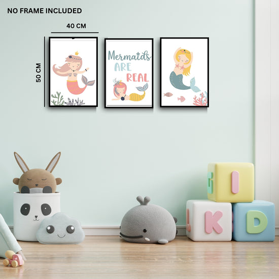Mermaid Wall Art Set – 3 Unframed Canvas Prints