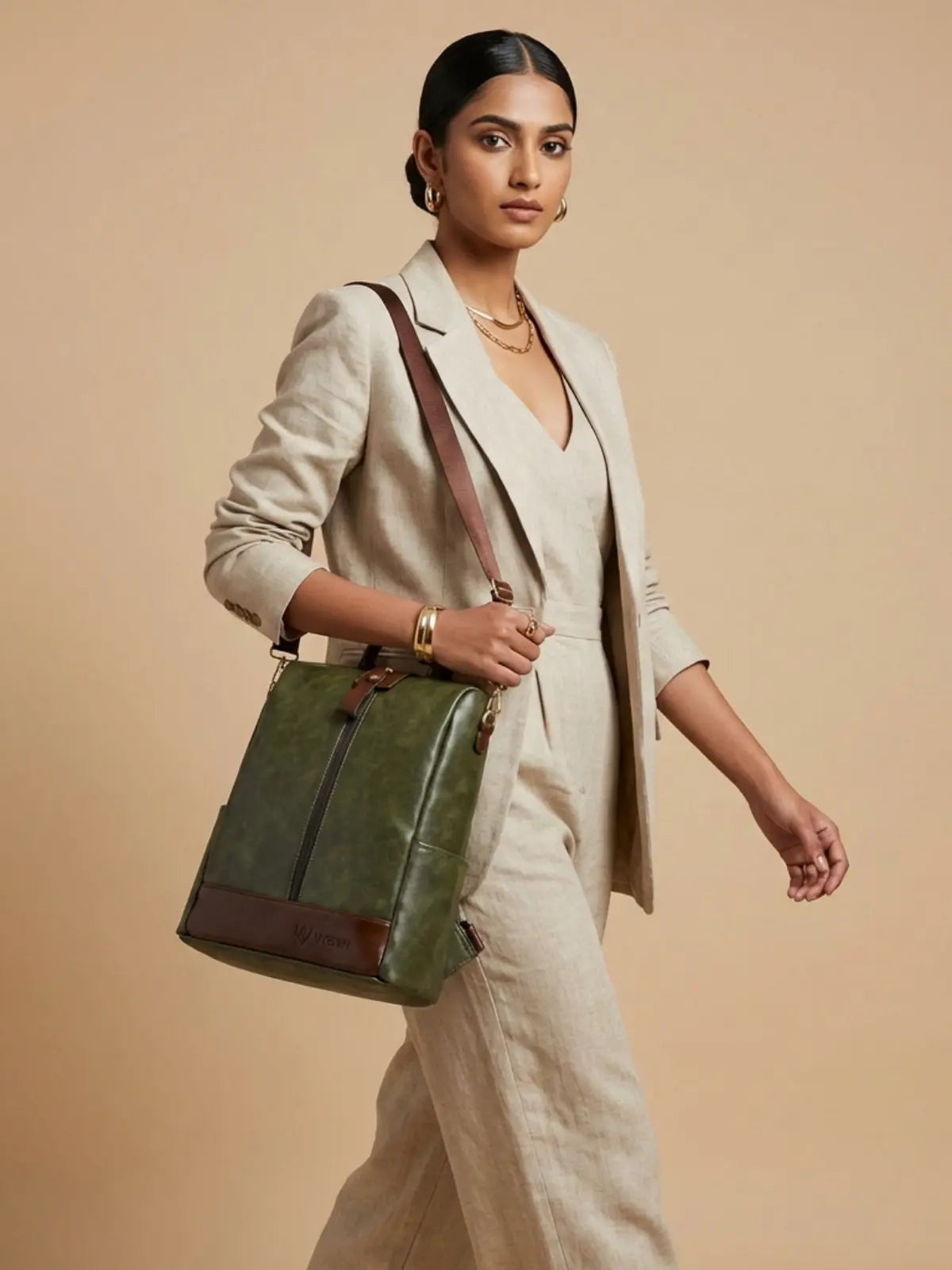 Timeless Aura Women Backpack Handbag - Olive Green
