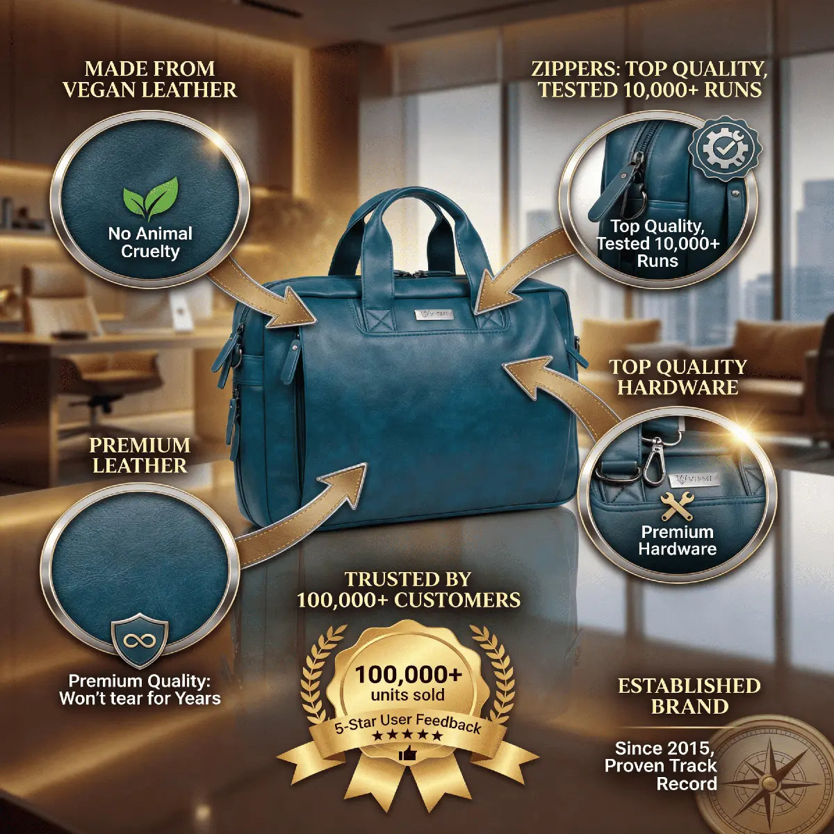 Timeless Urban Laptop Messenger Briefcase Bag - Teal Blue