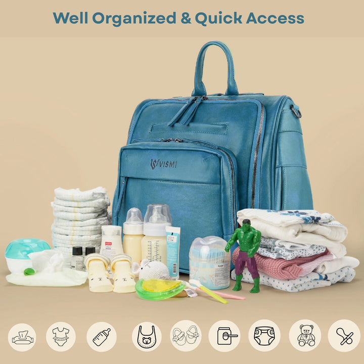 Timeless Backpack Messenger Diaper Bag - Teal Blue