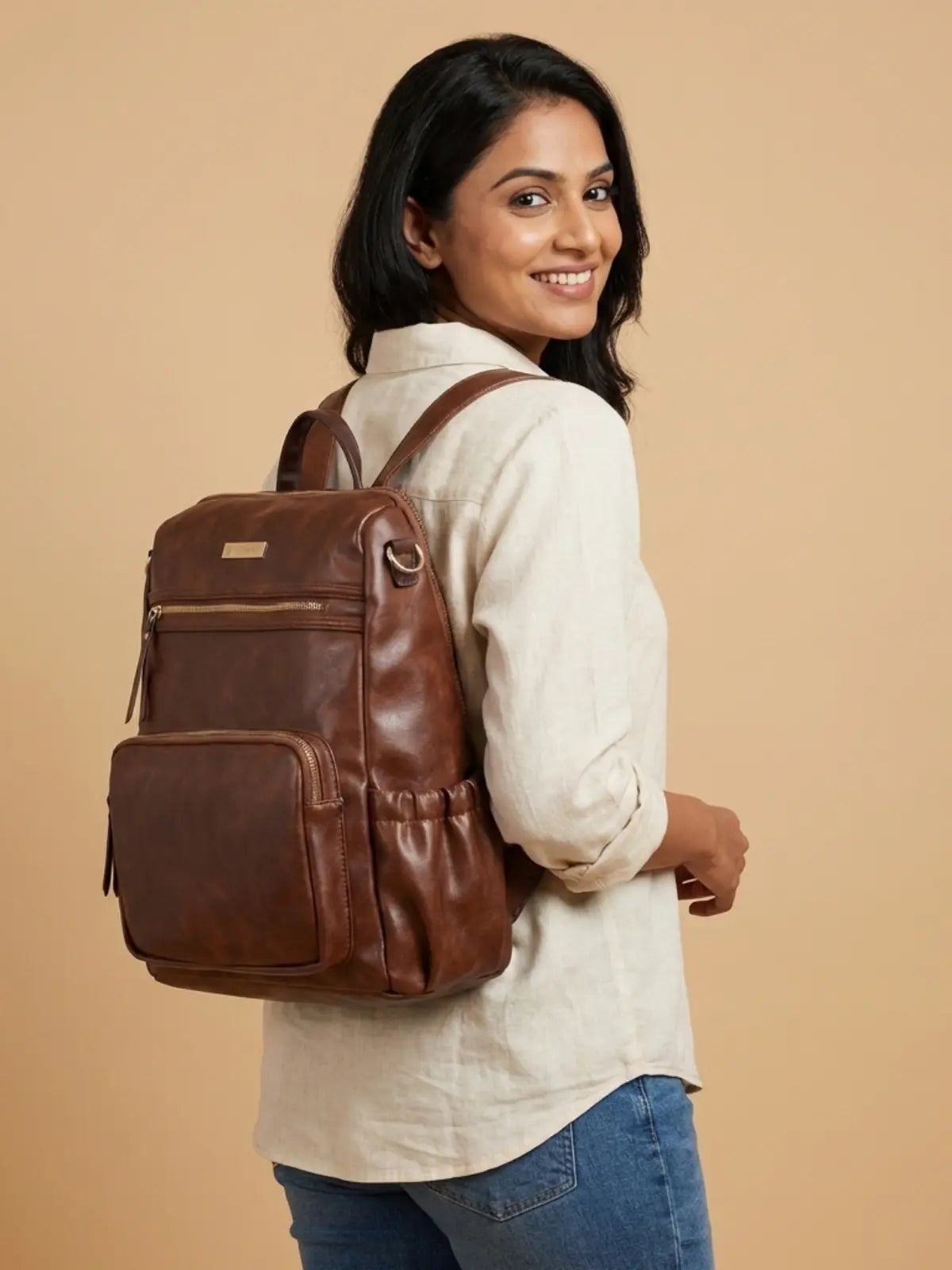 Timeless Diva Women Laptop Backpack - Coffee Brown