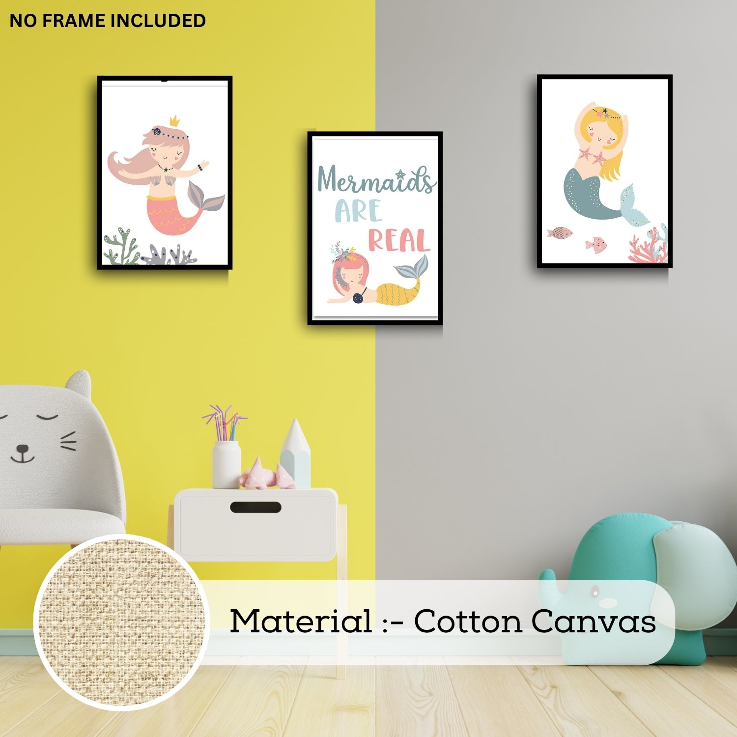 Mermaid Wall Art Set – 3 Unframed Canvas Prints